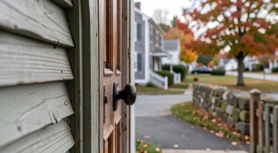 Replacement windows in an older house: a detailed New England home scene focused on replacement window choices